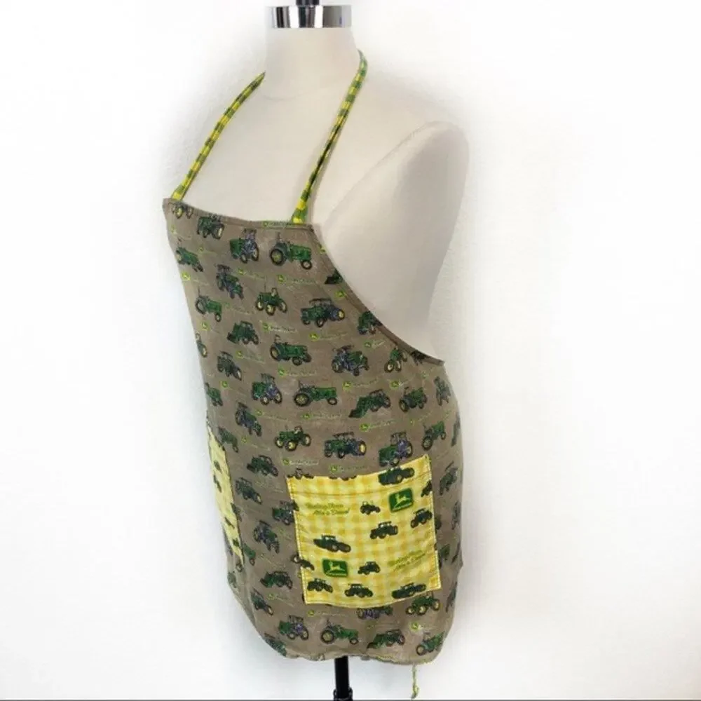 John Deere Apron Homemade Cotton Flannel Tractors Heavy Machines Retro BBQ